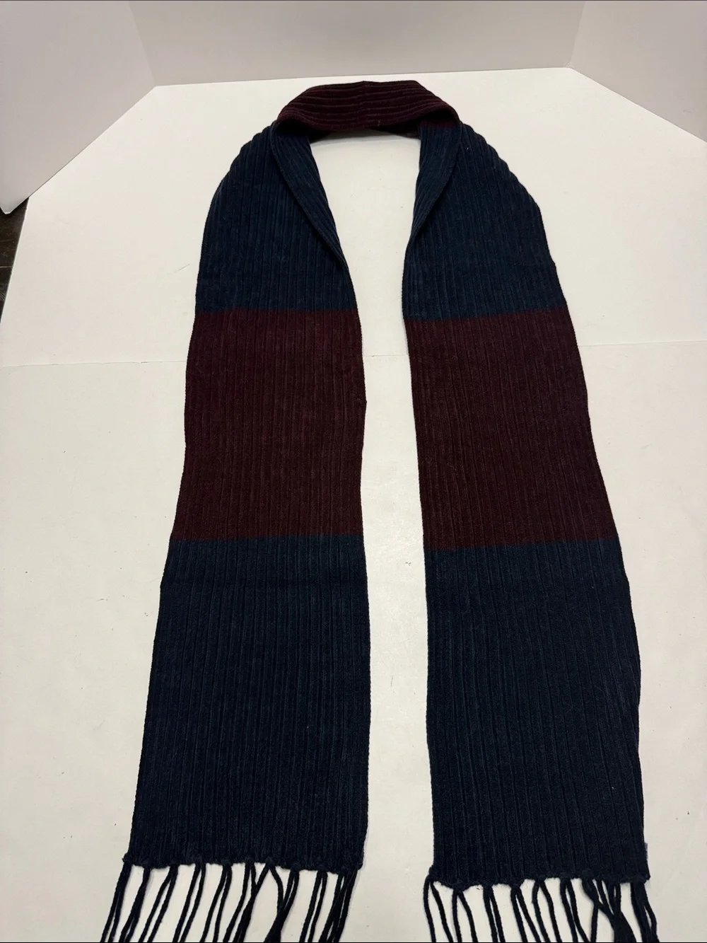 Men's Burgundy and Navy Ribbed Knit Scarf - Unbranded